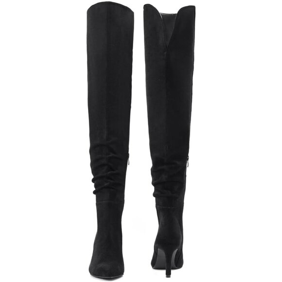Women Suede Black Thigh High Over The Knee Stiletto Heel Pointed Toe Long Boot - Picture 3 of 7